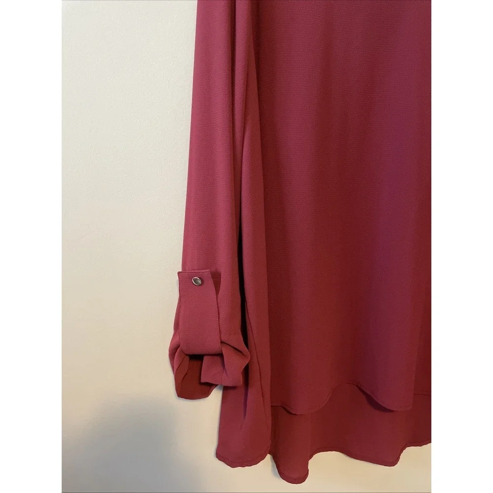 Maggie Sweet XL Rust Red Blouse Button Shoulder Long Sleeve Tunic Top